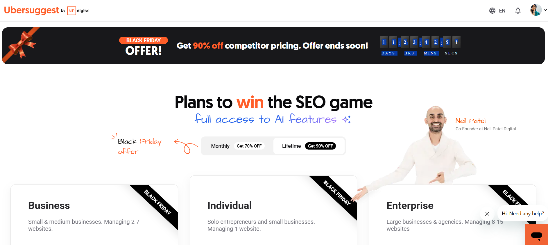 Ubersuggest blackfriday deal page