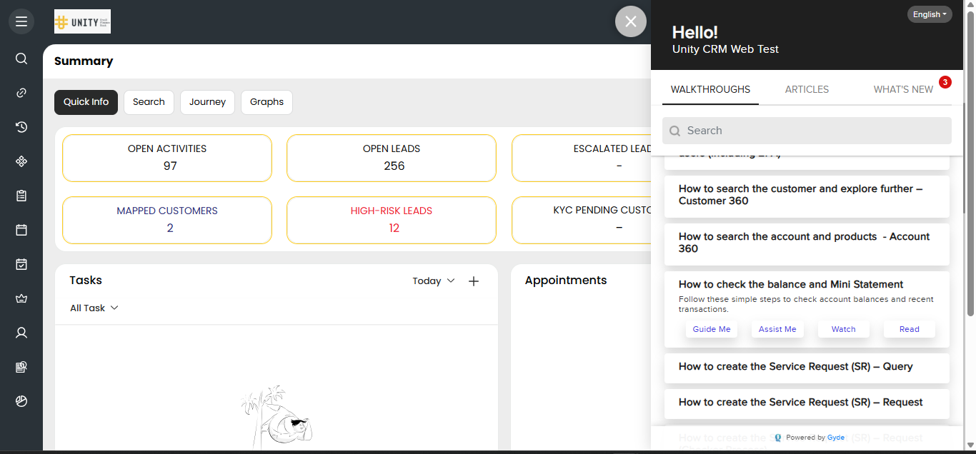 Unity CRM with Gyde's contextual support